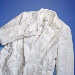 Anthropologie Linen Blend Blazer Women 4 White Single Button Patch Pockets